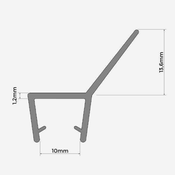 Junta H-Ángulo para vidrio de 10mm con medidas técnicas detalladas, ideal para sistemas SeeGlass.