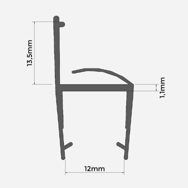 Junta H-Labio integrado de 12mm para sistemas SeeGlass con detalles técnicos.